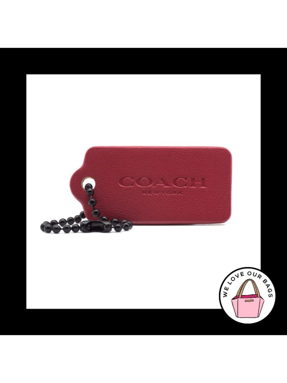 1.75" Medium COACH NEW YORK Pink Leather Black Fob Bag Charm Keychain Hang Tag